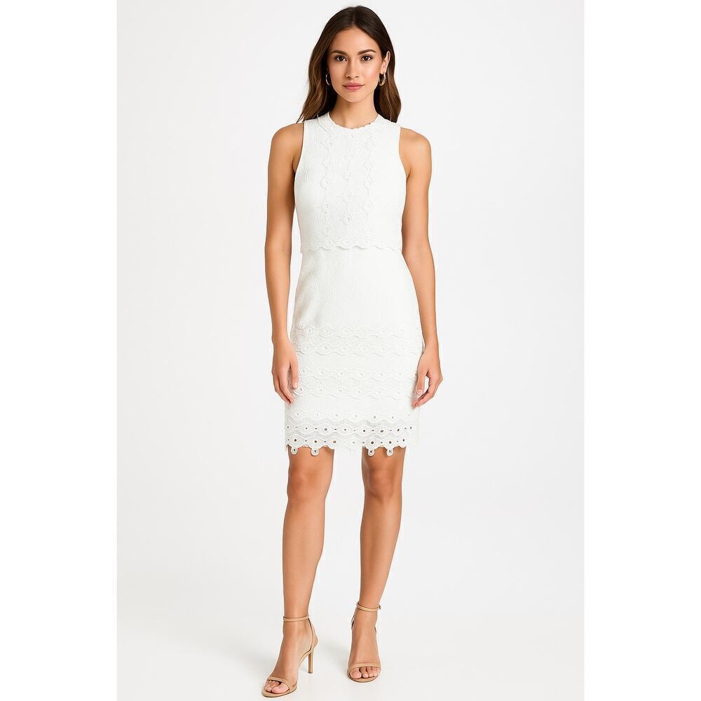 Antonio Melani White Embroidered Lace Sheath Dress Size 2